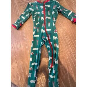 KicKee Pants red & green bear Zip Footie 6-9 months Unisex Bamboo baby boys